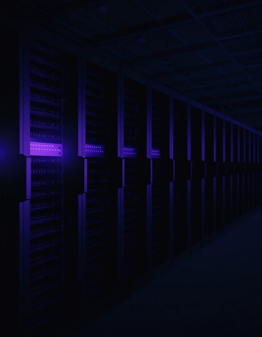 Wide data-centre hall with rows of server racks