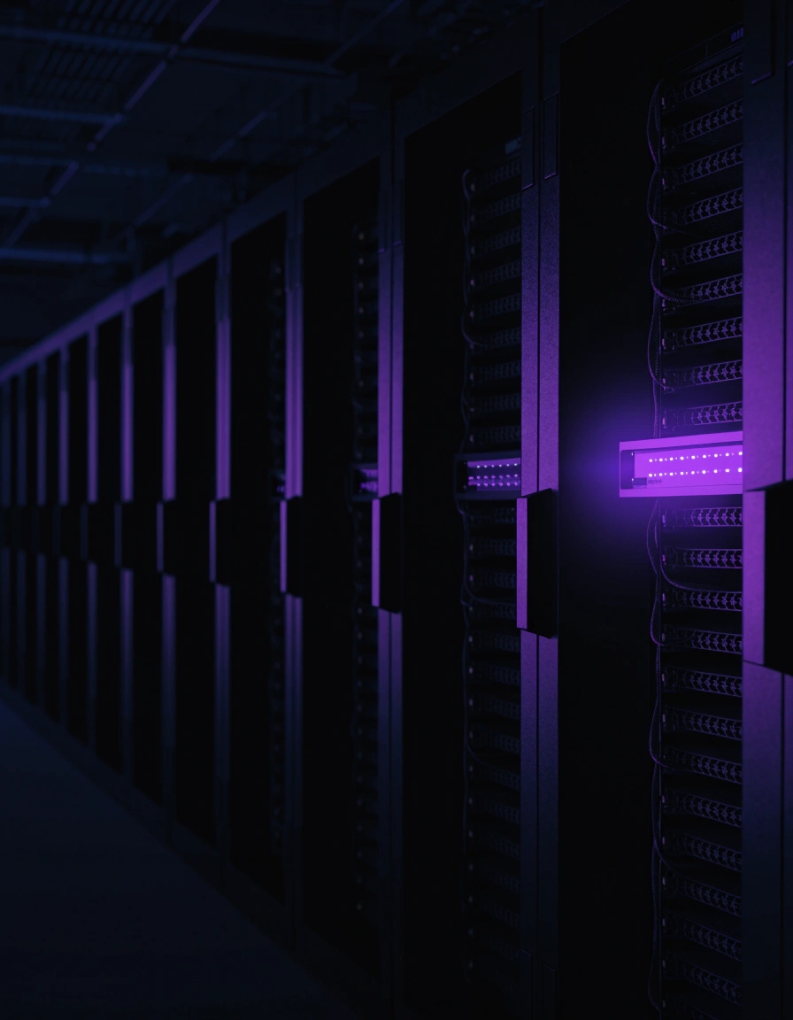 Single dedicated GPU rack in a dark data-centre cage